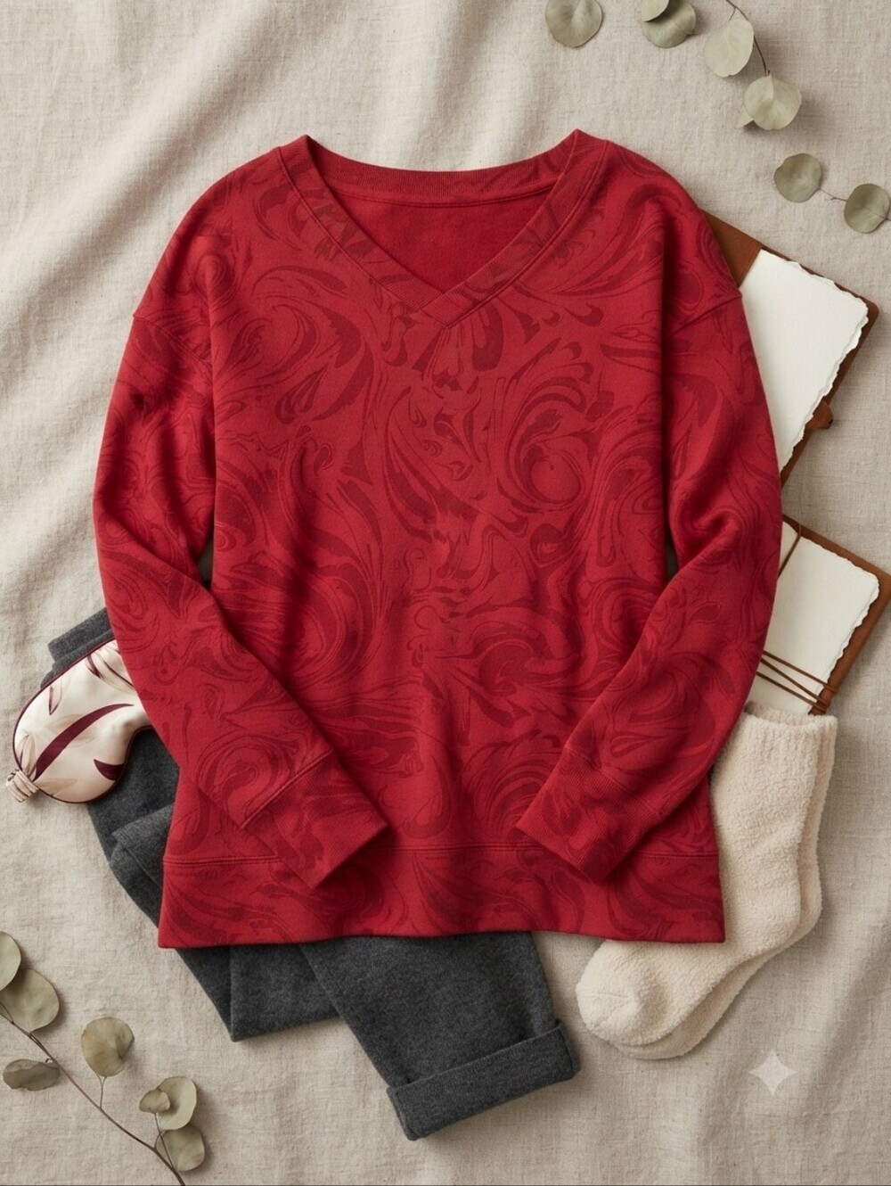 Athleta Red Wide Neck Long Sleeve Oversized Sweater